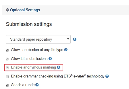 Anonymous marking enabled for Turnitin