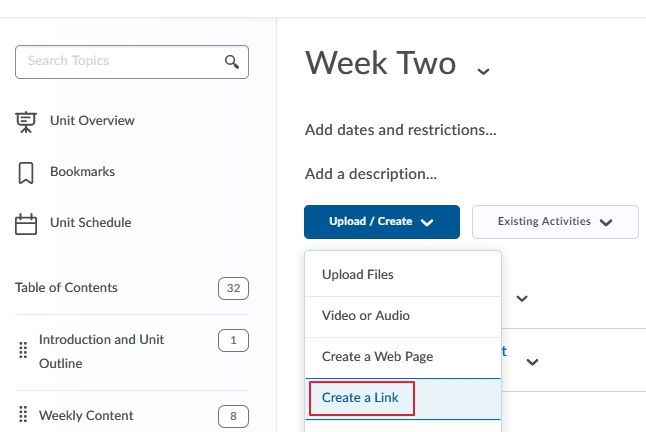 Press on Upload/Create then Create a Link