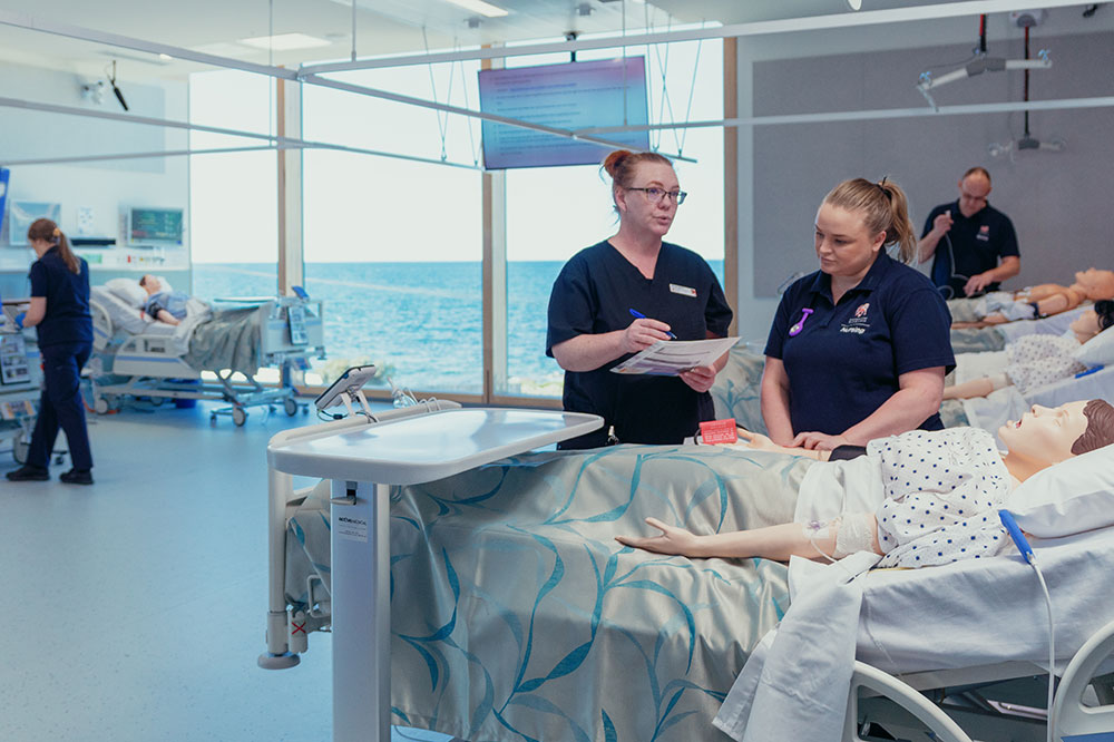 Nursing students in the Simulation Lab, West Park, Burnie campus