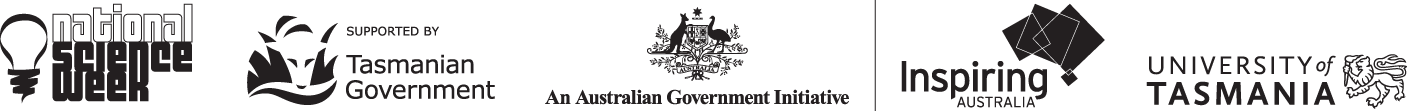 Logo for National Science Week, Tas Government, University of Tasmania and Inspiring Australia