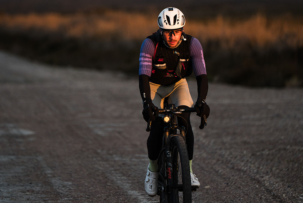 Scott riding at dusk