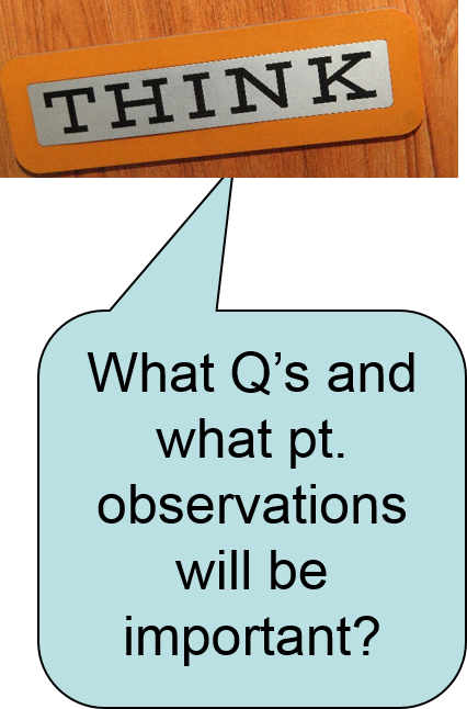 Think: What Q's and what pt. observations will be important?