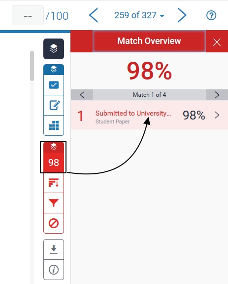 Access all the matches to the assessment