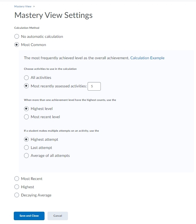 All Mastery View settings