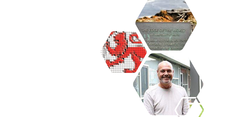 Photos of Brendan Murray, the Edge of the World and the University of Tasmania logo