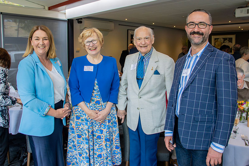 The 40+ Club Luncheon is always an enjoyable opportunity to come together with fellow alumni and friends to reconnect and be inspired. Left to right: Rebecca Cuthill, Director, Advancement; Roslyn Teirney; Geoff Haward AM; Rob Blandford, Associate Director, Alumni Relations at the 2024 luncheon. Photo: Peter W Allen 
