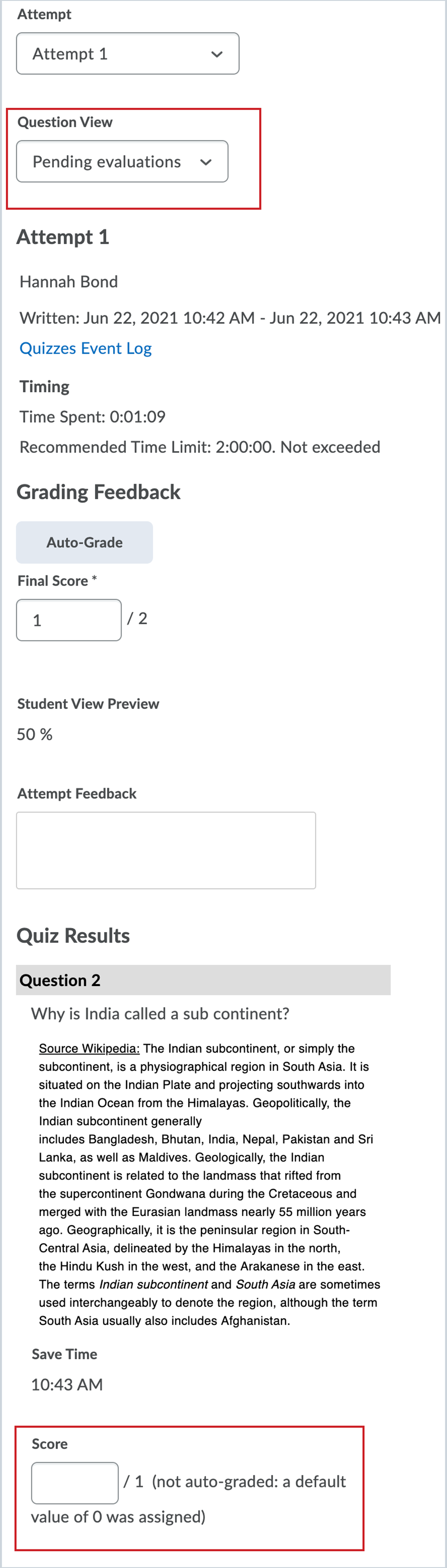Figure: The new Pending Evaluation filter appears in the Question View drop-down menu to easily locate questions requiring manual evaluation by the instructor