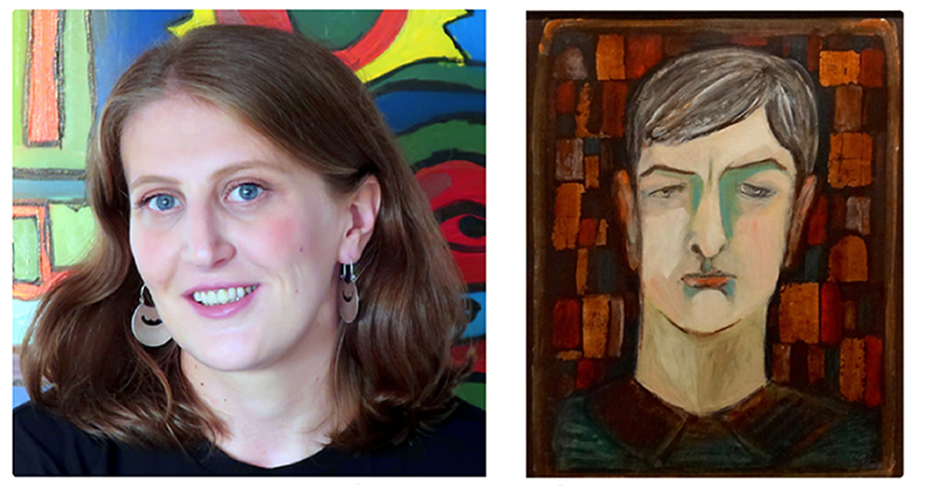 Photograph of Catarina Preda with Corneliu Petrescu's "Portrait of Geoffrey"
