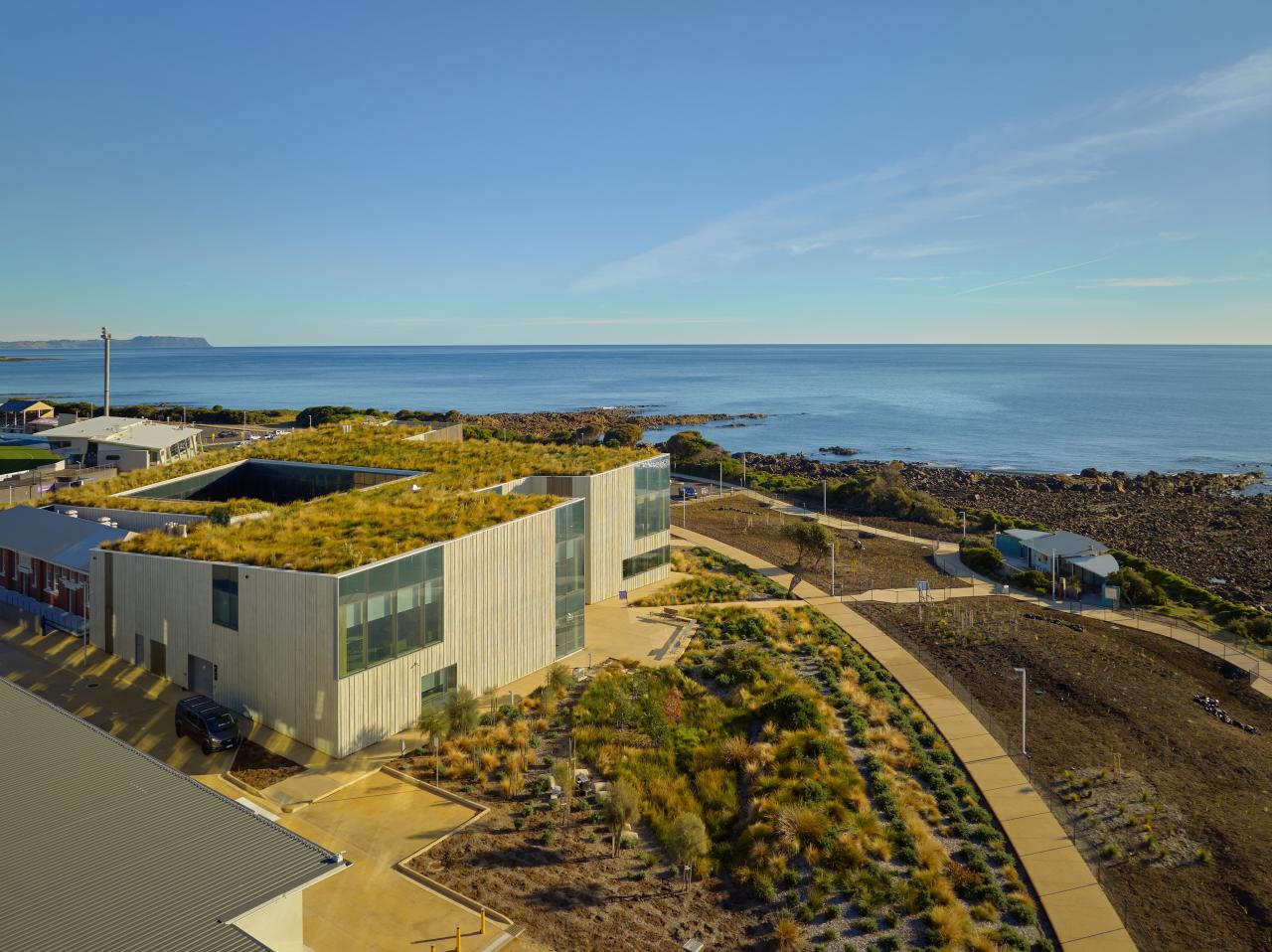 An aerial view of the Cradle Coast campus at West Park