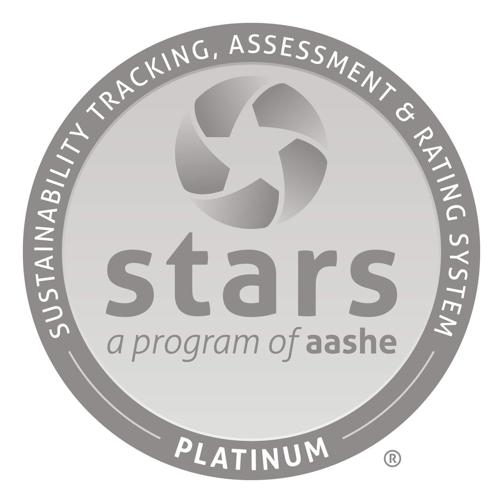Platinum logo mentioning: Sustainability tracking, assessment & Rating System from, Stars a program of aashe.