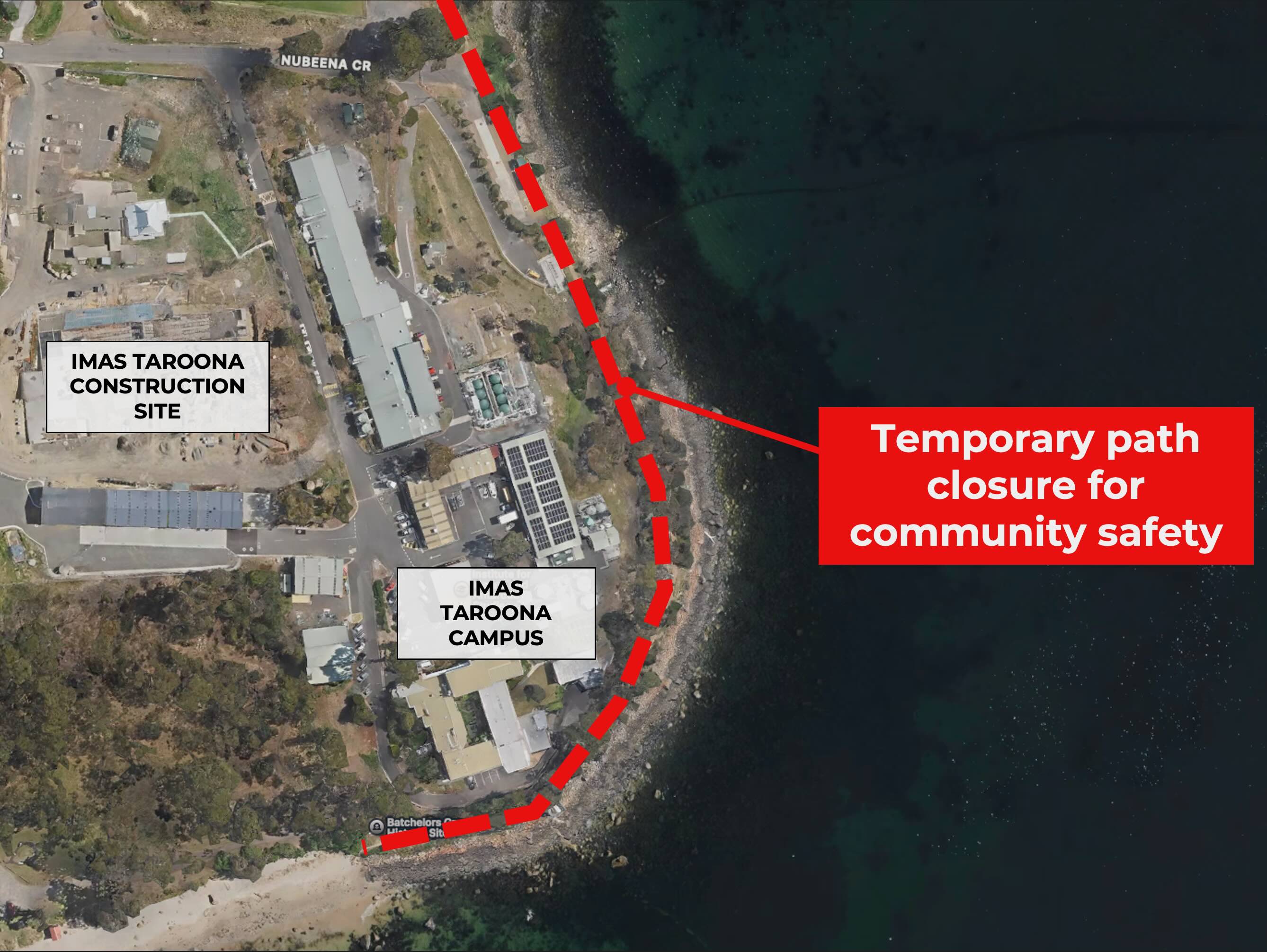 An image showing the temporary partial closure of the Taroona Foreshore Track
