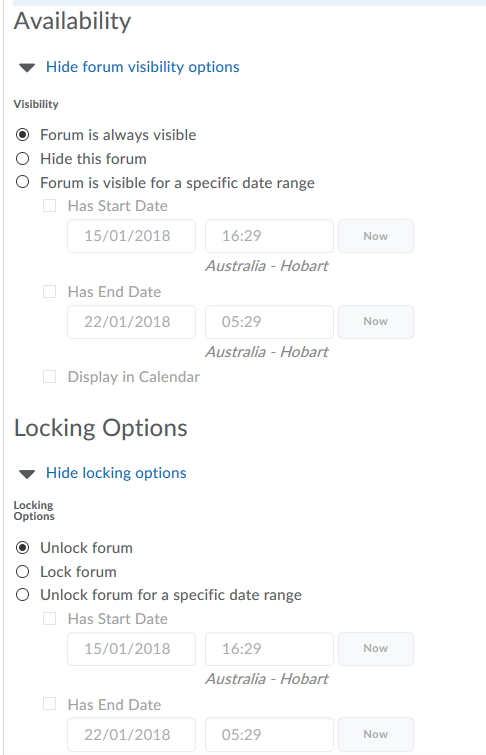Availability section of Forum