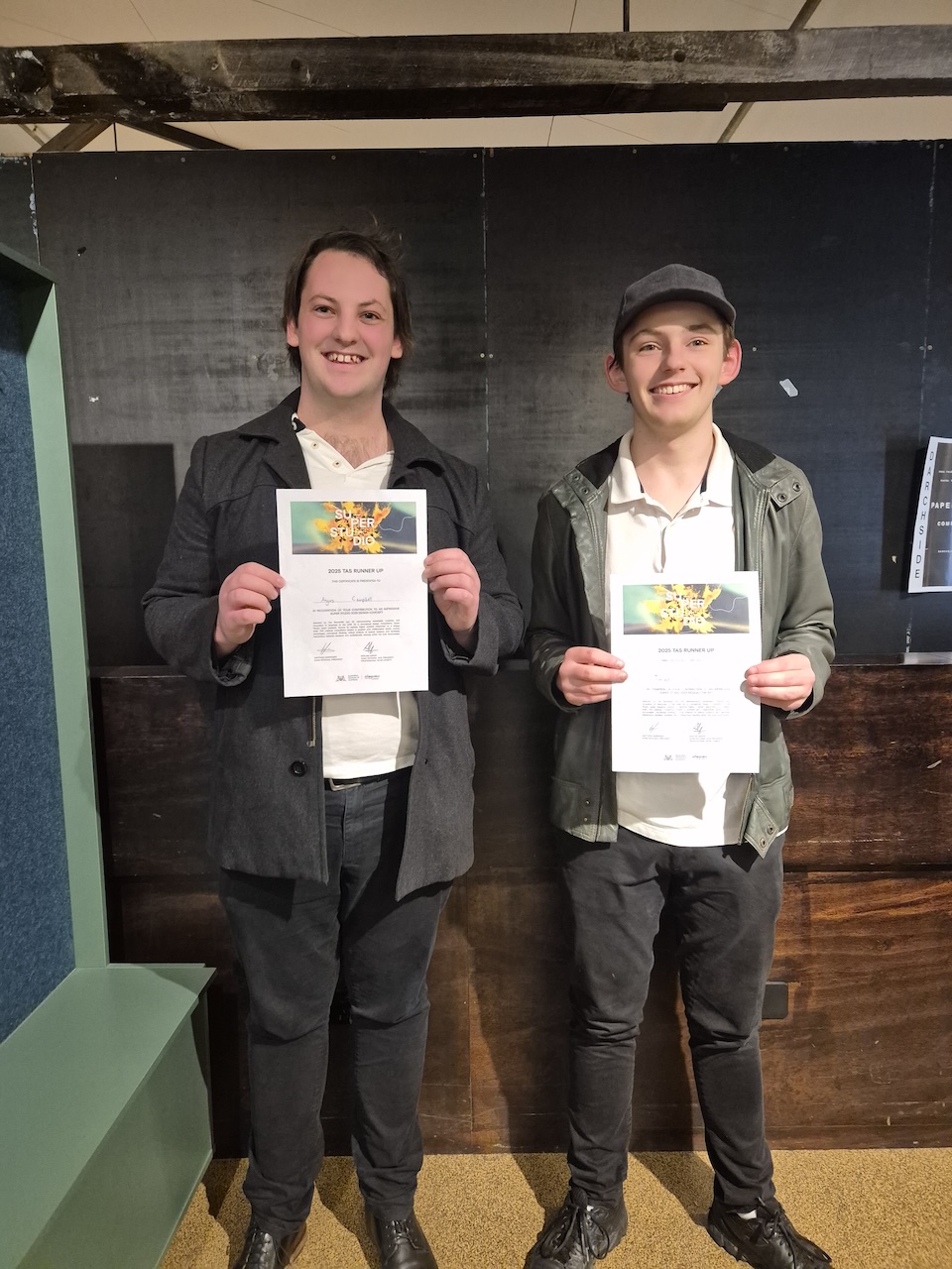Jarrad with Angus after placing second in Superstudio