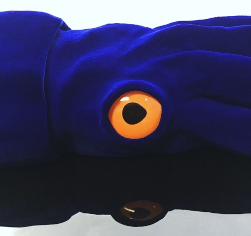 Natalie Ryan  Giant Squid (blue velvet)  Gypsum-based acrylic resin, prosthetic eyes, fibres  190 x 40 x 18cm  2019  Image Courtesy of the artist