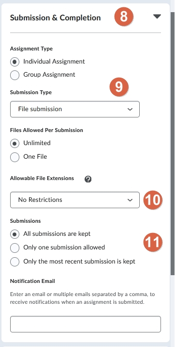 Submissions section