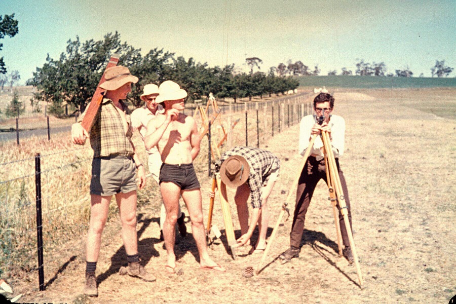 Dr Jim Yates and students at Cressy  Research Station doing farm survey 1967