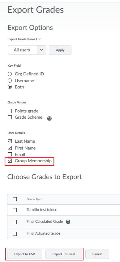 Group membership can be exported to CSV