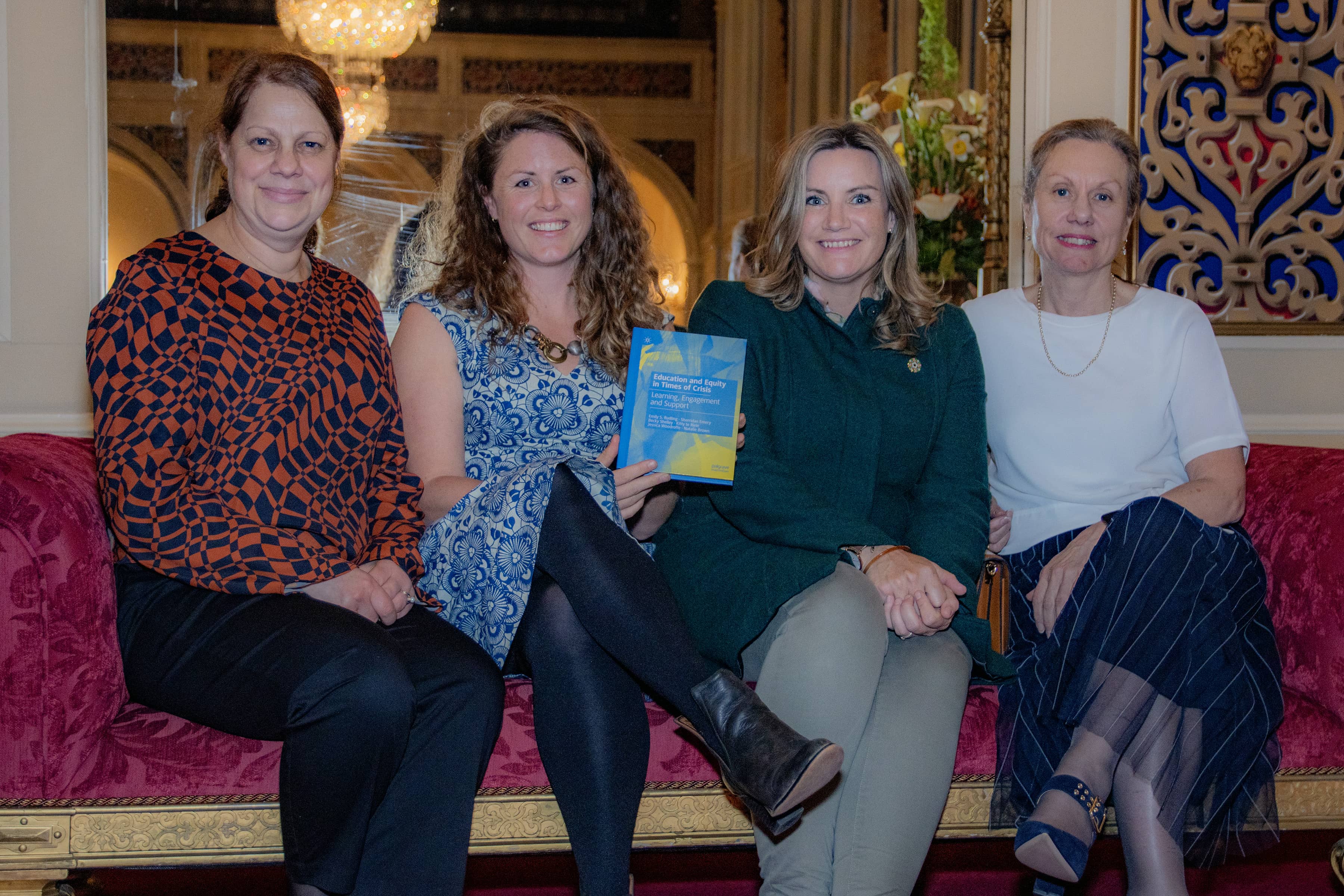 Professor Kitty te Riele, Dr Emily Rudling, Dr Jessica Woodroffe and Professor Natalie Brown sitting on a sofa at Government House during the launch