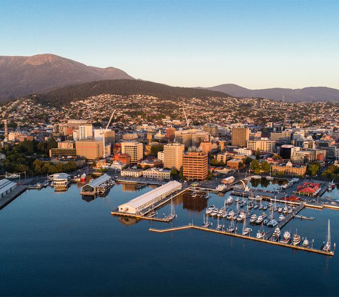aerial view of Hobart waterfront