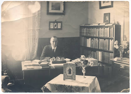 Morris Miller at his desk