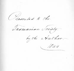 Inscription - A Narrative of a Visit to the Australian Colonies by James Backhouse 